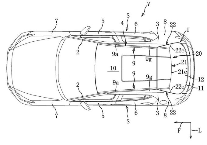 マツダ、Mazda3 FBのルーフスポイラの構造で特許を出願